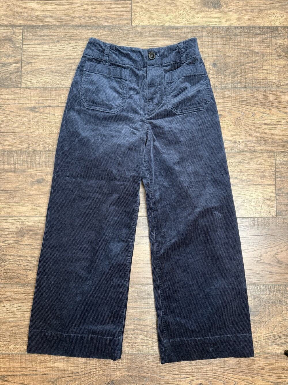Maeve Anthropologie The Colette Corduroy Crop Wide Leg Pants Women 26 Navy Blue